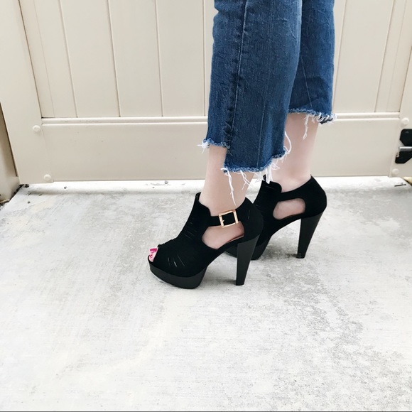 women’s peep toe platform chunky heel - Picture 4 of 8